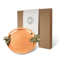 Поднос декоративный круглый с накладками "Виноград" (большая и малая) медный Кольчугинский мельхиор