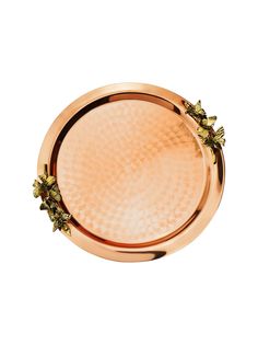 Поднос декоративный круглый с накладками "Бабочки" медный Кольчугинский мельхиор