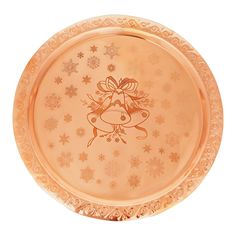 Поднос декоративный круглый с лазерной гравировкой "Колокольчики" медный Кольчугинский мельхиор