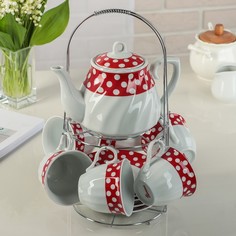 Сервиз чайный «Горох», 13 предметов: 6 чашек 210 мл, 6 блюдец, чайник Доляна