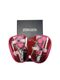 Маникюрный набор Zinger MS-7103, 6 предметов, чехол клетка розовая