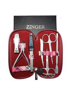 Маникюрный набор, ZINGER, MS-7105, 7 предметов, чехол клетка розовая