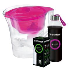 Фильтр-кувшин БАРЬЕР Аура Спелая малина, кассета Жесткость 1шт +бутылка для воды в ПОДАРОК