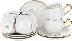 Чашка 210мл с блюдцем 145 мм, Tulip, Белоснежный тюльпан, золотые держатели (6шт) Thun