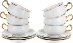 Чашка 320мл с блюдцем 165 мм, Tulip, Белоснежный тюльпан, золотые держатели (6шт) Thun