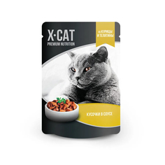 Корм X-Cat Premium Nutrition, для кошек, курица и телятина, в соусе, 85 г