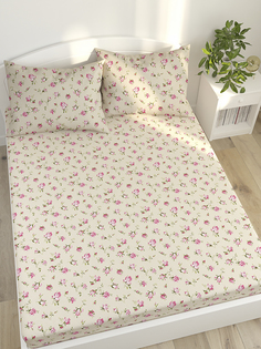 Простынь на резинке Сказка "Розовые бутоны на бежевом" 90х200 см