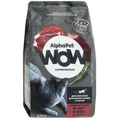 Корм сухой для кошек AlphaPet Wow Superpremium c говядиной и печенью, 750 г