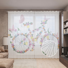 Тюль вуаль JoyArty "Цветочный велосипед с бабочками", 310х265 см