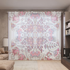 Тюль вуаль на шторной ленте с принтом JoyArty "Эксцентрические цветы" 310х265 см