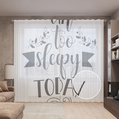 Тюль вуаль на шторной ленте с принтом JoyArty "Я сегодня слишком сонный", 310х265 см
