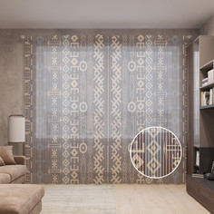 Тюль вуаль на шторной ленте с принтом JoyArty "Цветочная вышивка", 310х265 см