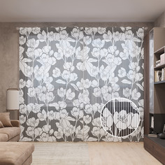 Тюль вуаль на шторной ленте с принтом JoyArty "Цветочные ветви", 310х265 см