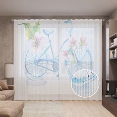 Тюль вуаль на шторной ленте с принтом JoyArty "Цветущий велосипед" 310х265 см