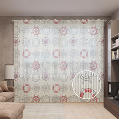 Тюль вуаль на шторной ленте с принтом JoyArty "Спасательный круг и штурвал", 310х265 см