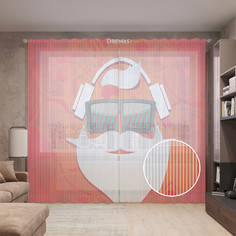 Тюль вуаль на шторной ленте с принтом JoyArty "Санта меломан", 310х265 см