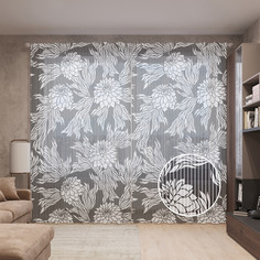 Тюль вуаль на шторной ленте с принтом JoyArty "Графические бутоны", 310х265 см