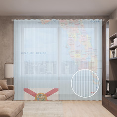 Тюль вуаль на шторной ленте с принтом JoyArty "Карта Штат Флорида", 310х265 см