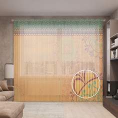 Тюль вуаль на шторной ленте с принтом JoyArty "Разновидности мандалы", 310х265 см