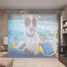 Тюль вуаль на шторной ленте с принтом JoyArty "Собака на воде", 310х265 см