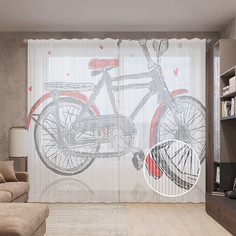 Тюль вуаль на шторной ленте с принтом JoyArty "Любовный велосипед", 310х265 см