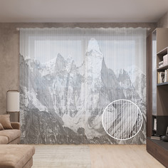 Тюль вуаль на шторной ленте с принтом JoyArty "Монохромные вершины", 310х265 см