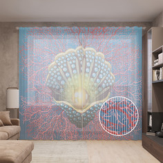 Тюль вуаль на шторной ленте с принтом JoyArty "Солнечный жемчуг", 310х265 см