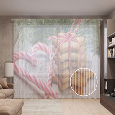 Тюль вуаль на шторной ленте с принтом JoyArty "Пряники на Рождество", 310х265 см