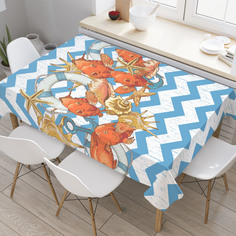 Скатерть прямоугольная JoyArty "Рыбы и ракушки на зигзагах" из оксфорда, 120x145 см