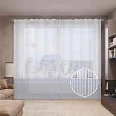 Тюль вуаль на шторной ленте с принтом JoyArty "Слоны в кружочках", 310х265 см