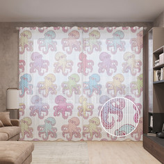 Тюль вуаль на шторной ленте с принтом JoyArty "Разноцветные осьминоги", 310х265 см