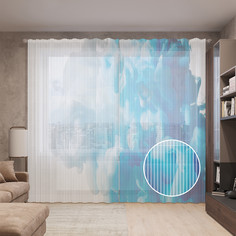 Тюль вуаль на шторной ленте с принтом JoyArty "Облачная краска", 310х265 см