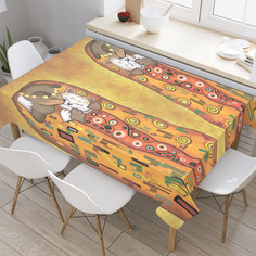 Скатерть прямоугольная JoyArty "Влюбленные коты" из сатена, 120x145 см