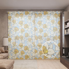 Тюль вуаль на шторной ленте с принтом JoyArty "Соцветия нарциссов", 310х265 см