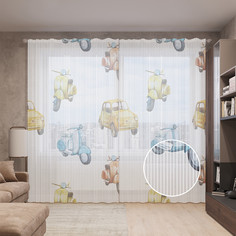 Тюль вуаль на шторной ленте с принтом JoyArty "Авто и мото", 310х265 см