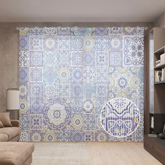 Тюль вуаль на шторной ленте с принтом JoyArty "Разнообразное азулежу", 310х265 см