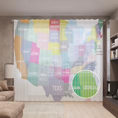 Тюль вуаль на шторной ленте с принтом JoyArty "Цветные штаты", 310х265 см