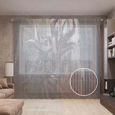Тюль вуаль на шторной ленте с принтом JoyArty "Сказочный воин" 310х265 см