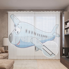 Тюль вуаль на шторной ленте с принтом JoyArty "Счастливый самолет", 310х265 см