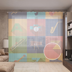 Тюль вуаль на шторной ленте с принтом JoyArty "Джазовая композиция", 310х265 см