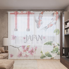 Тюль вуаль на шторной ленте с принтом JoyArty "Особенности Японии", 310х265 см