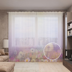 Тюль вуаль на шторной ленте с принтом JoyArty "Туман спрятал цветы", 310х265 см