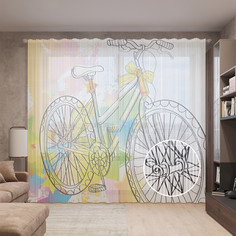 Тюль вуаль на шторной ленте с принтом JoyArty "Звездный велосипед", 310х265 см