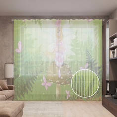 Тюль вуаль на шторной ленте с принтом JoyArty "Фея на мухоморе", 310х265 см