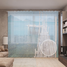 Тюль вуаль на шторной ленте с принтом JoyArty "Деревянный причал над водой", 310х265 см