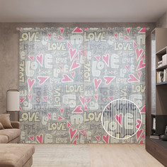 Тюль вуаль на шторной ленте с принтом JoyArty "Граффити с сердцами", 310х265 см