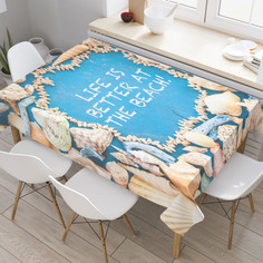 Скатерть прямоугольная JoyArty "На пляже жизнь лучше" из оксфорда, 120x145 см