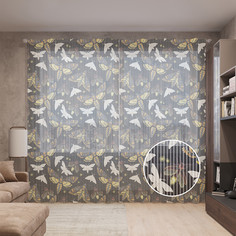 Тюль вуаль на шторной ленте с принтом JoyArty "Совки и светлячки", 310х265 см