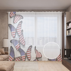 Тюль вуаль на шторной ленте с принтом JoyArty "Американские бабочки", 310х265 см