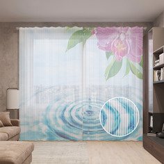 Тюль вуаль на шторной ленте с принтом JoyArty "Круги на воде", 310х265 см